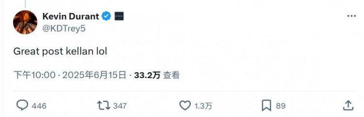 日记:杜兰特再次展现了自己缺乏忠诚 KD:写得太好了 哈哈